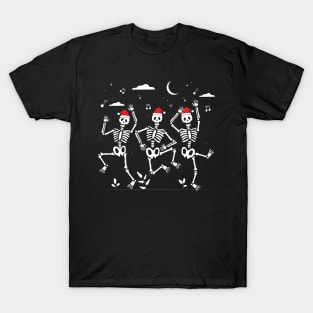 Dancing skeletons with xmas santa hats -  Christmas funny T-Shirt